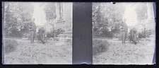 FRANCE Two Men Photo Negative Stereo c1910 Vintage Glass Plate §g