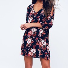 Lulus Shifting Dears Navy Blue Floral Print Dress SMALL