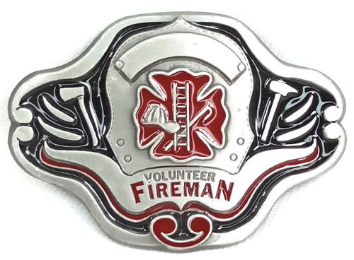 Vintage 1995 Silver & Red Enamel Volunteer Fireman Belt Buckle Made USA