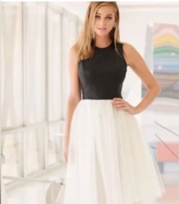 $169 Boston Proper Black Faux Leather White Tulle Fit & Flare Dress 2 NEW B835