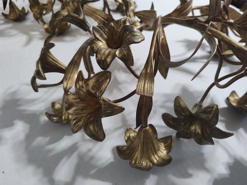 Pair of Gilt Bronze Sconce Inserts with Floral Decor 5 Arms of Lights *Read Desc - Picture 8 of 11