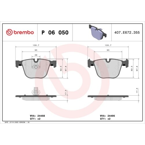 Kit Pastiglie Freno Freno A Disco Brembo P06050 Prime Line per Bmw