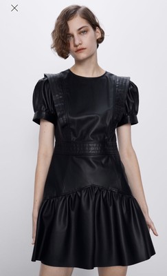 zara black leather dress