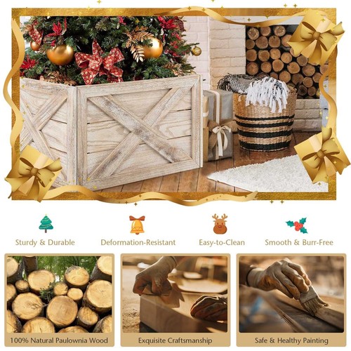 Christmas Tree Collar Box Wooden Tree Box Stand Cover W/ Hook-Brown - Picture 8 of 10