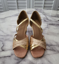 Very Fine Dancesport Women 4.5 Ballroom Salsa Gold Stardust/ Leather 6030 New