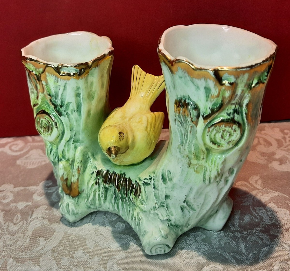 Vintage MCM Icagco Japan Ceramic Planter Yellow Bird In Twin