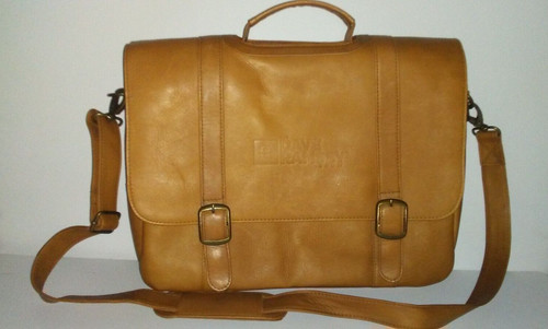 Dave Ramsey embossed brown leather messenger bag