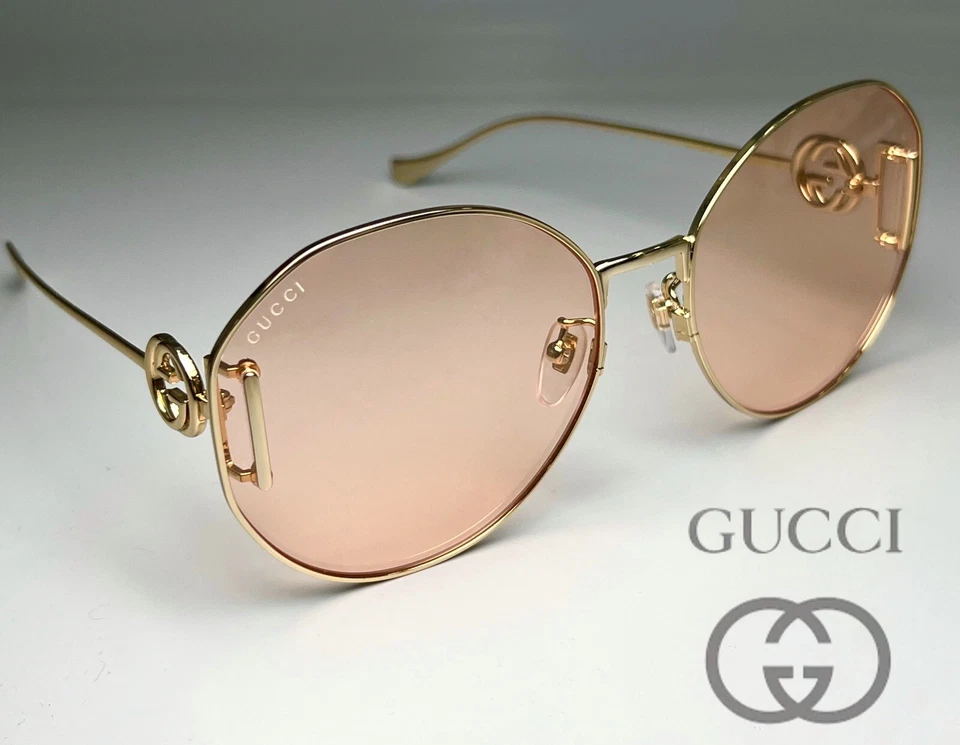 Auténticas gafas de sol de diseñador Gucci GG1206SA redondas de metal dorado/rosa 63-140 Foto 2 de 4
