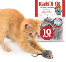 Real Rabbit Fur Mouse Kats'N Us® Cat Toy - 10 Pak -No Rattle sound
