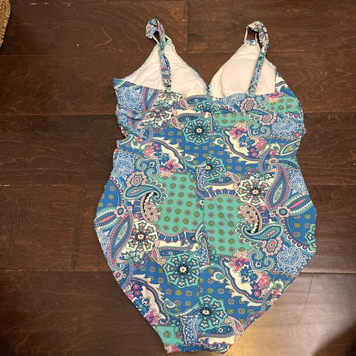 SPANX Love Your Assets Paisley Blue Swim Suit Ruched Slimming One Piece XL - Picture 10 of 10
