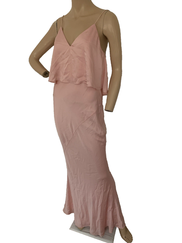 SHONA JOY Petal Pink Satin Bias Cut Frill Slip Maxi Dress Gown UK 10 US 6 BNWT - Picture 13 of 21