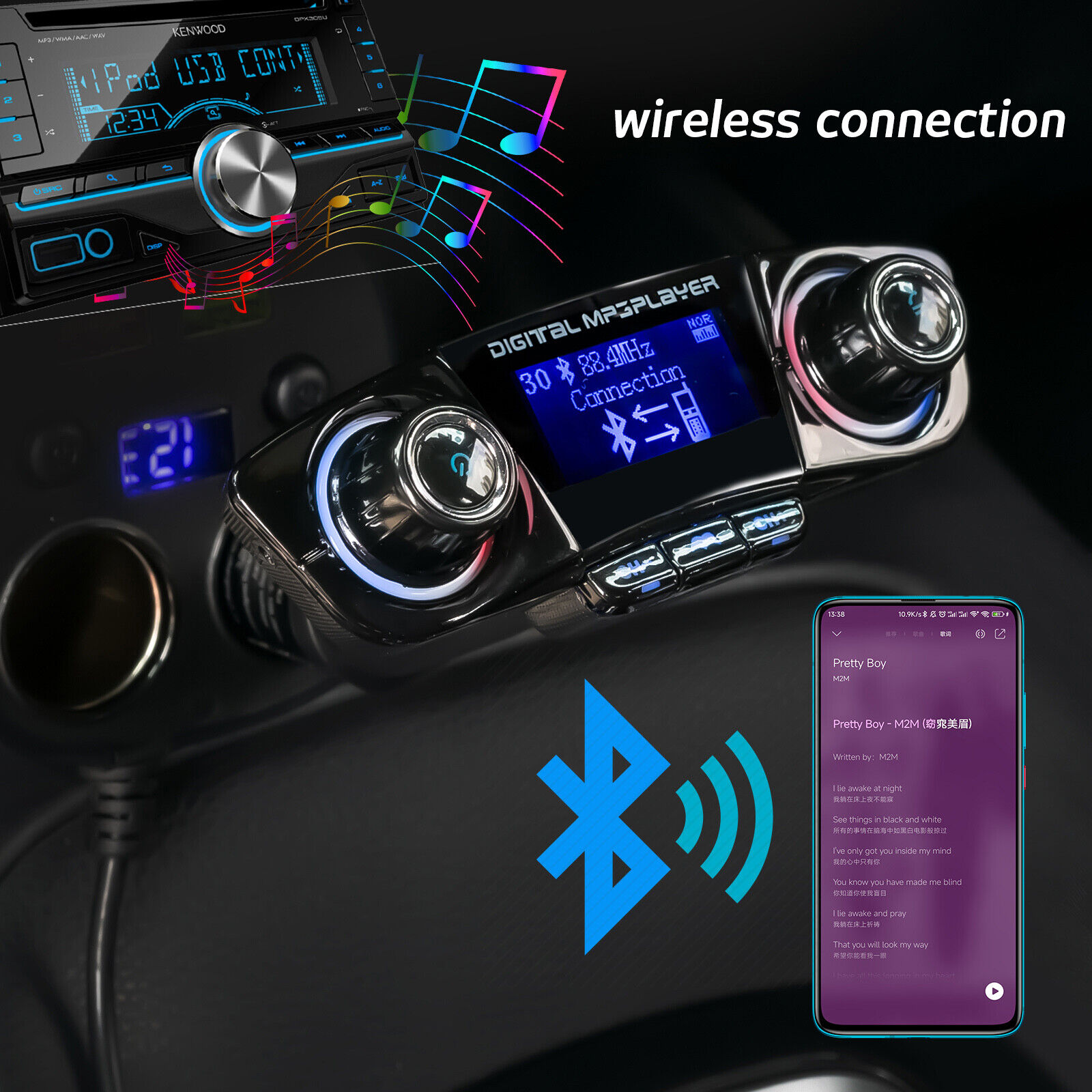 KFZ Auto Bluetooth FM Transmitter Radio Adapter mit Dual USB Ladegerät f Handy