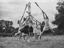 Wielding lacrosse sticks members Womens Auxiliary Air Force tak- 1942 Old Photo