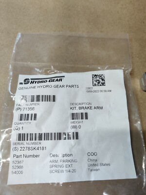 Hydro Gear 71356 Brake Arm Kit For Cub Cadet RZT LX 42 46 50 54L