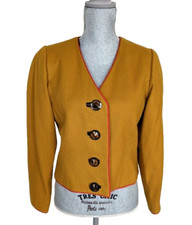 Yves Saint Laurent Paris Mustard Wool Single breasted V-neck Jacket, 10, Vintage