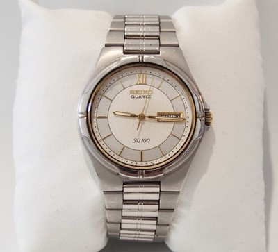 Vintage SEKIO SQ100 80s Two-tone Quartz Day Date Made in Japan 5Y23- 7029 7I2L T