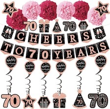 70th birthday decorations for women - cheers to 70 years rose gold glitter