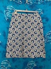 Boden Bright Blue Geometric Floral Peacock Print Pockets Cotton Skirt UK 8R US 4