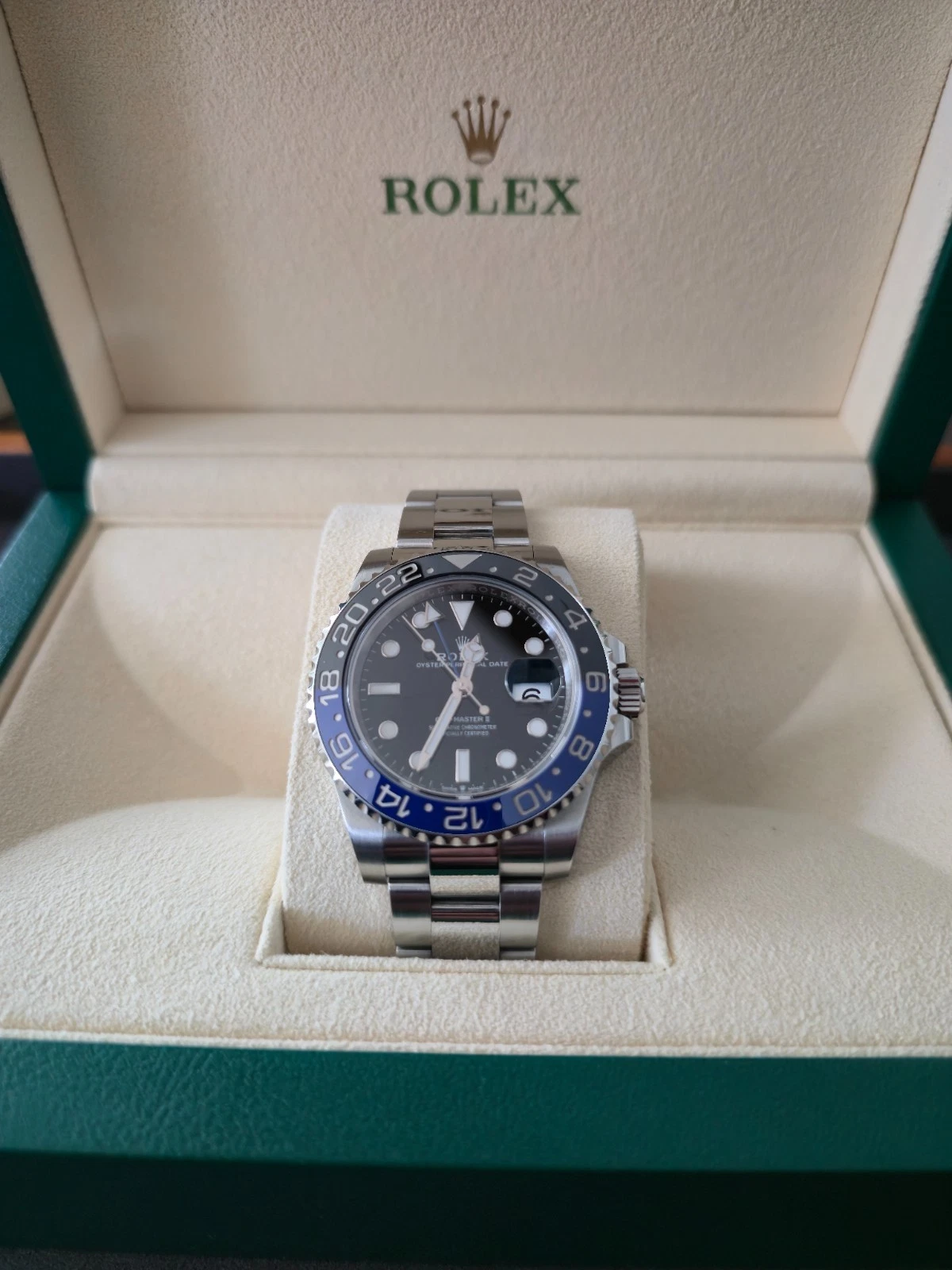Rolex GMT-Master II 126710BLNR Silver Oyster Bracelet with Blue and Black Bezel