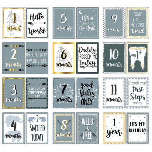 2x 12pc The Peanutshell Boho Reversible Baby Milestone Card 18cm Cardboard Props - Picture 2 of 3