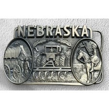 Vintage Nebraska Pewter Belt Buckle 1985 C J Made in USA Collectible Accessory