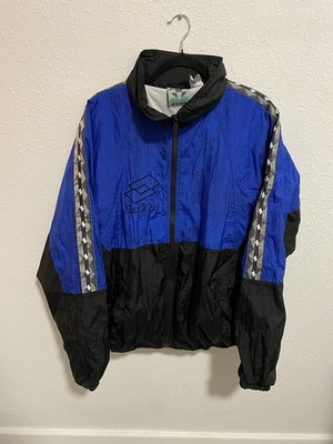 Vintage Lotto Italia Calcio Soccer Windbreaker Jacket Blue Black
