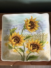Maxcera Flowing Sunflower 11” Square Serving Platter Swirl Center Design