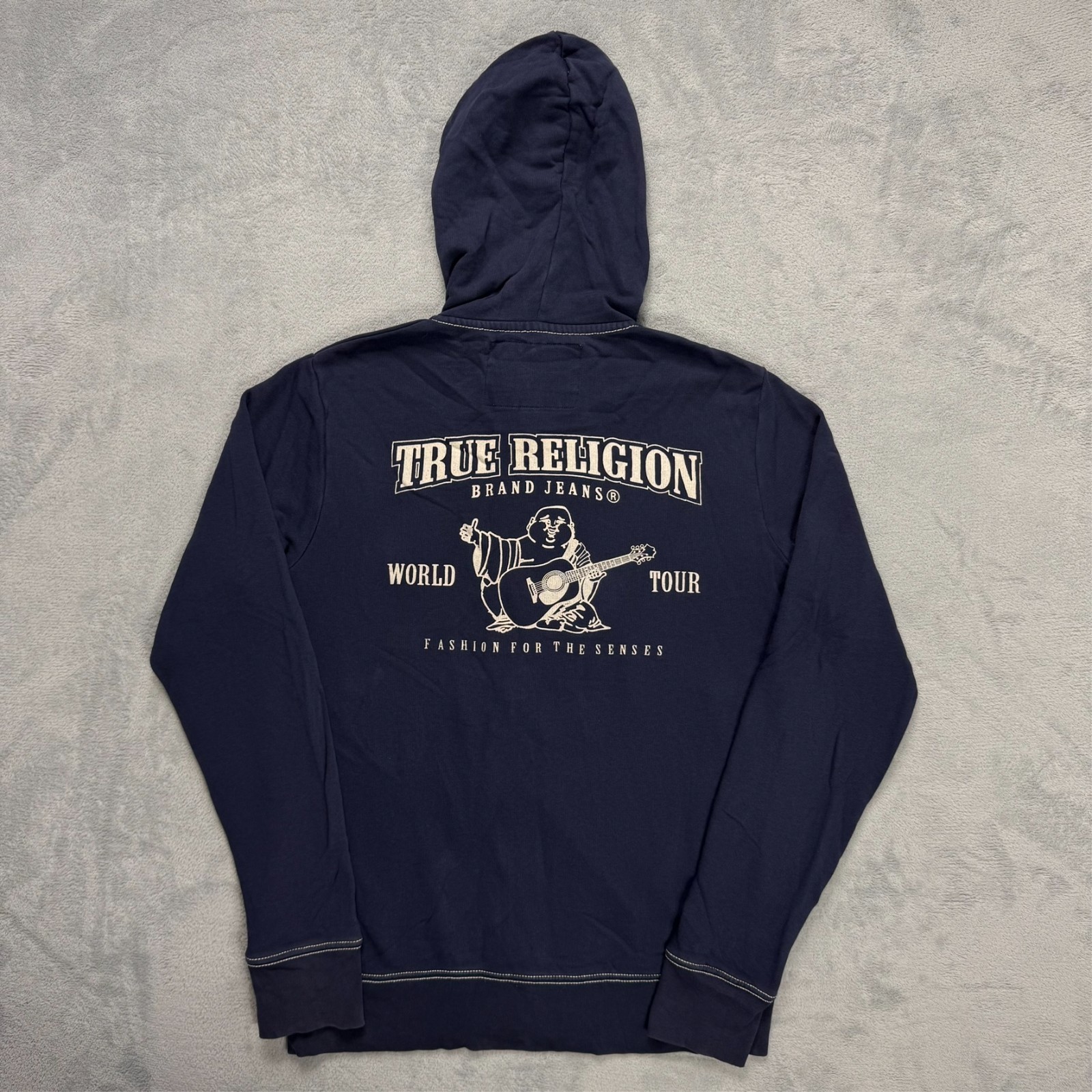 VTG True Religion 2000's Navy Contrast Stitch Oversized Medium Full Zip Hoodie image 6
