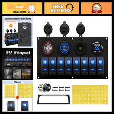 Waterproof 8 Gang Rocker Switch Panel 12V with Blue LED Light for Boat, RV, Truc