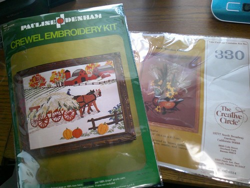 Lot of 2 Vintage Crewel Embroidery Kits Hay Wagon & Decoy
