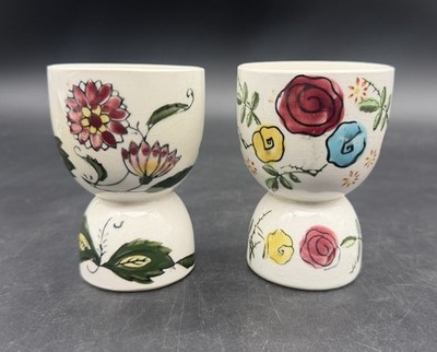 Vintage Set of 2 Hand-Painted Double Egg Cups Ceramic 3.5'' Japan MCM