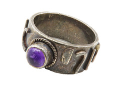 925 Sterling Silver Vintage Amethyst Raised Pattern Band Ring Sz 5 RG12348