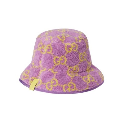 Authentic Gucci Pink GG Supreme Terrycloth Jacquard Bucket Hat