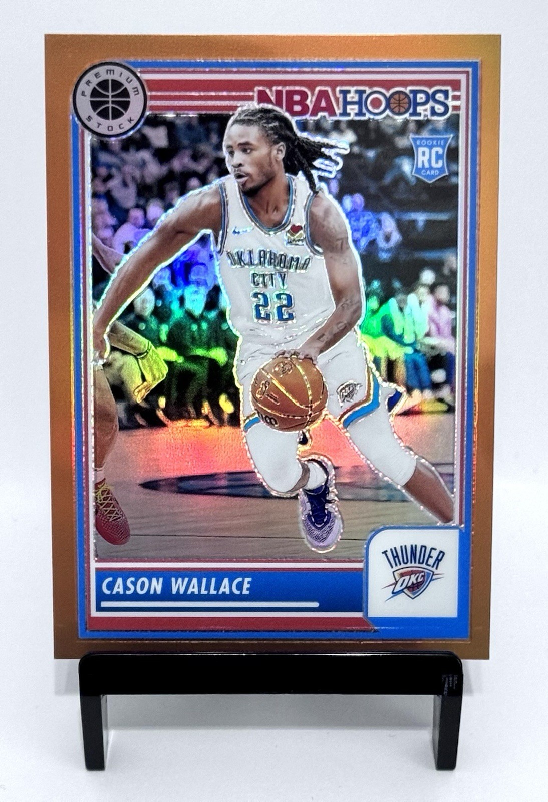 2023-24 NBA Hoops Premium Cason Wallace RC /299 Orange Prizm #76 OKC Thunder