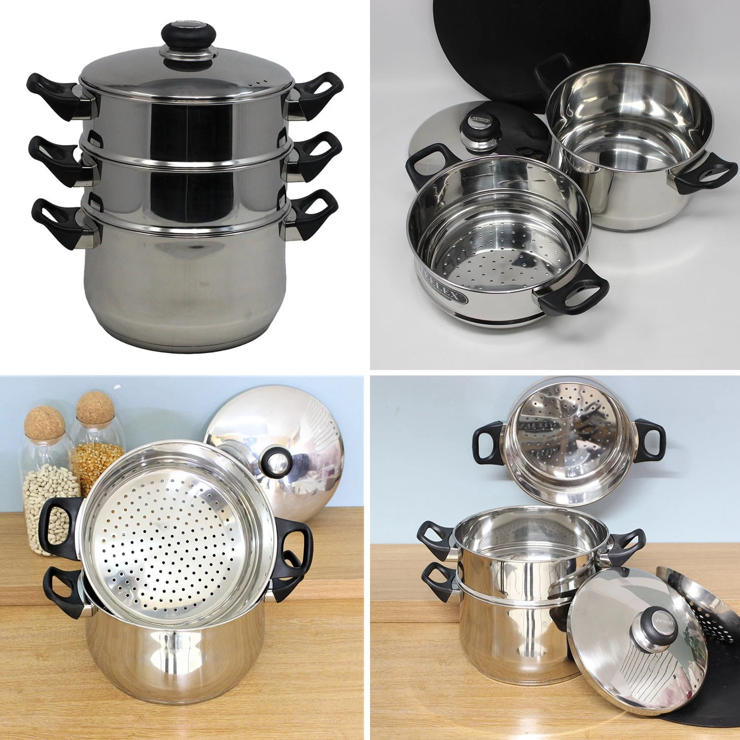 2 & 3 Tier Stainless Steel Steamer Pots Induction Hob Food Steam Cooker Pot Set