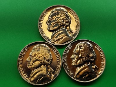 1957 58 59 Jefferson Nickel Proof. 1m 875t 1m  Minted. 