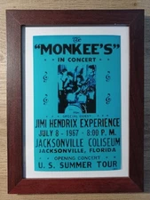 Framed Mini Concert Poster Monkees Jimi Hendrix Jacksonville  1967
