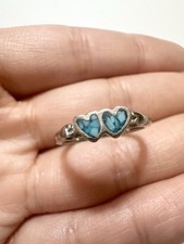 Turquoise Double Heart Ring Silver Tone Size 5