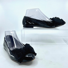 AGL Attilio Giusti Leombruni Size 36.5 6.5 Black Patent Fringe Bow Ballet Flats