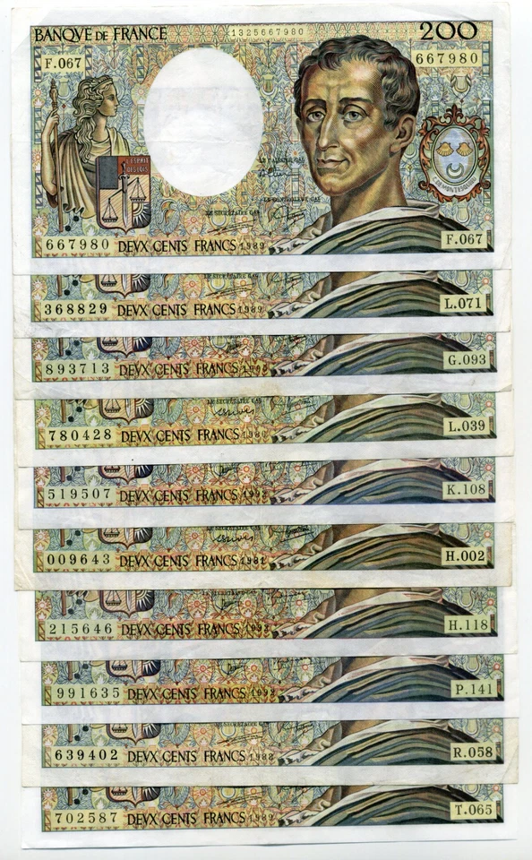 (3313) LOT de 10 BILLETS de 200 FRANCS " MONTESQUIEU " - Photo 1/1