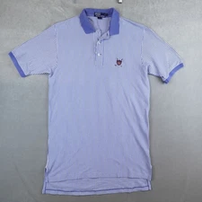 Vtg Polo Ralph Lauren Shirt Blue White Stripe Polo Golf Crest Short Sleeve Large