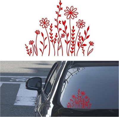 Wildflower Boho Car Decal Sticker, Waterproof Vinyl Floral Auto Ext Color: Red
