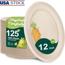 Heavy Duty Disposable Plates Eco-Friendly Sugarcane Fiber 125 Count Pack New
