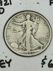 KEY XF+ 1921-D Walking Liberty Half Dollar. Nice ever wear. Perfect rims.