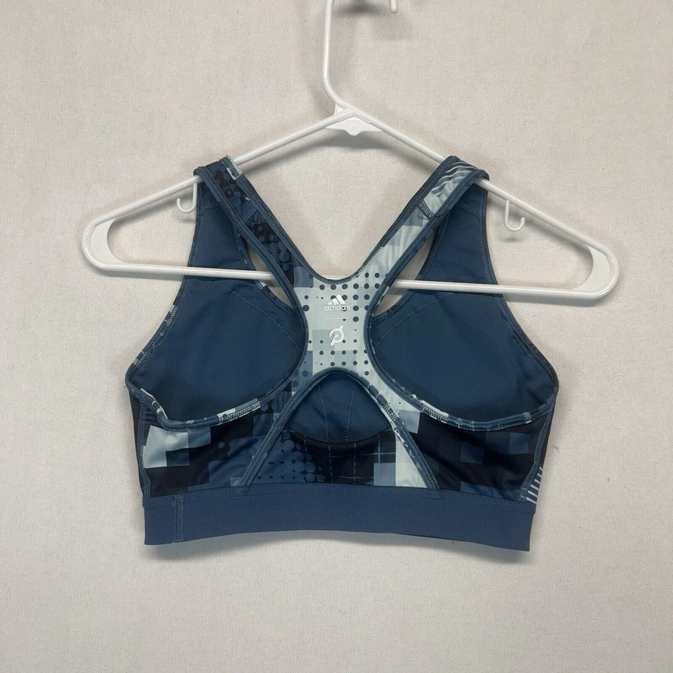 Sujetador deportivo Adidas Peloton para mujer mediano estampado de movimiento digital tonos azules verde primo Foto 2 de 4