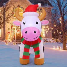 5.9 FT Christmas Inflatables Outdoor Decorations Inflatable Cow with LEDs,Qui...