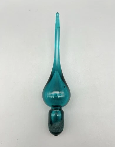 Blenko Rainbow Pilgrim Peacock Teal Green Teardrop Glass Grounded Stopper 8.25"