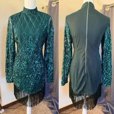 PrettyLittleThing Emerald Green Sequin Long Sleeve Tassel Hem Bodycon  Size 8