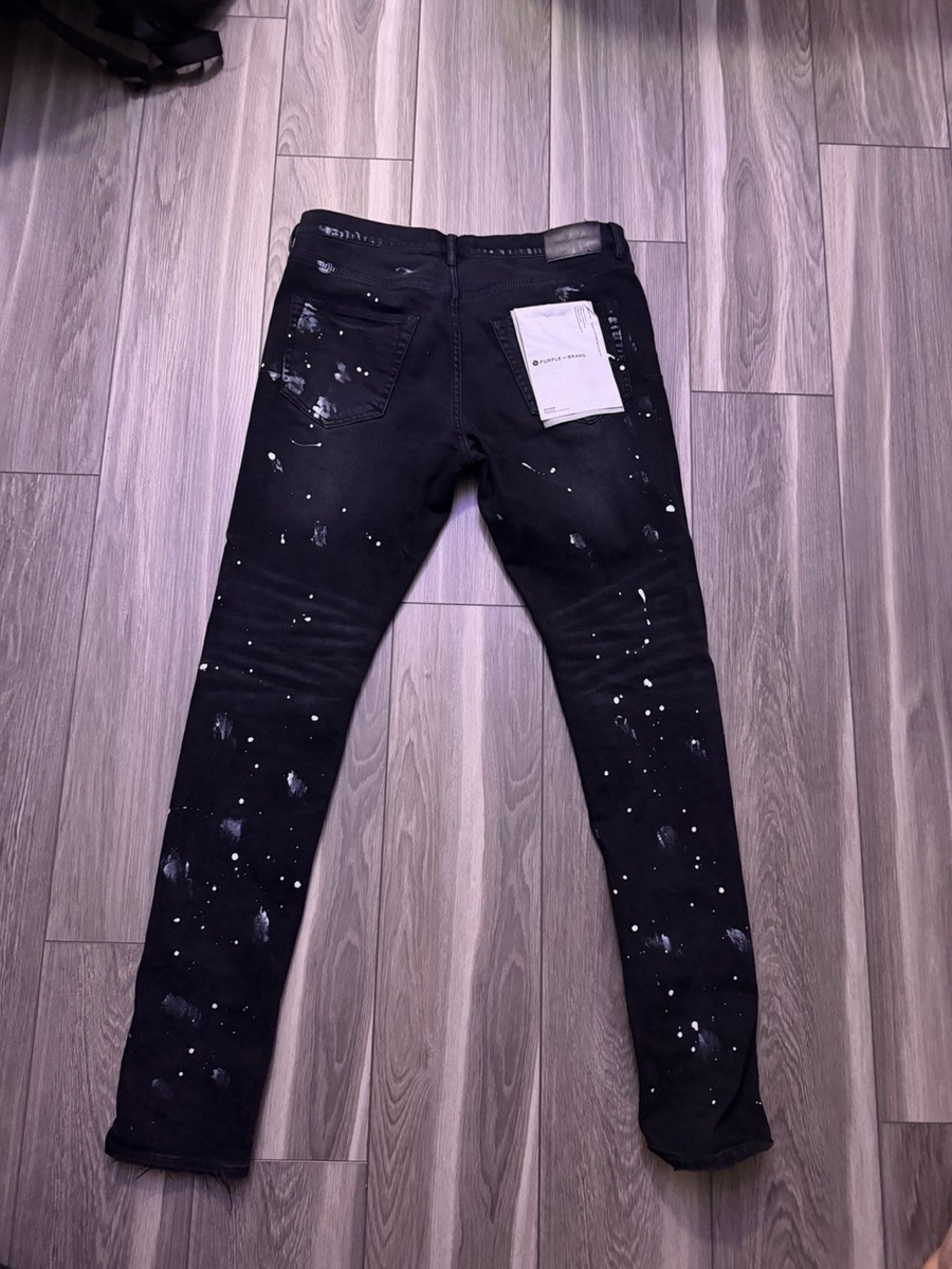 Purple Brand Black Denim Jeans Paint Splatter Distressed Slim