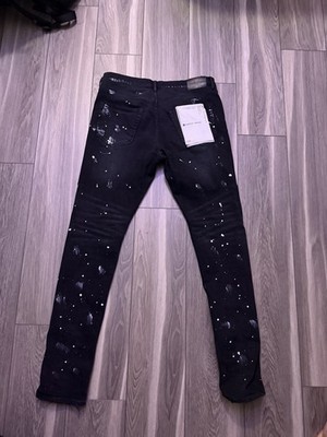 Purple Brand Black Denim Jeans Paint Splatter Distressed Slim